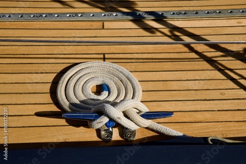 coiled rope on the deck of a ship