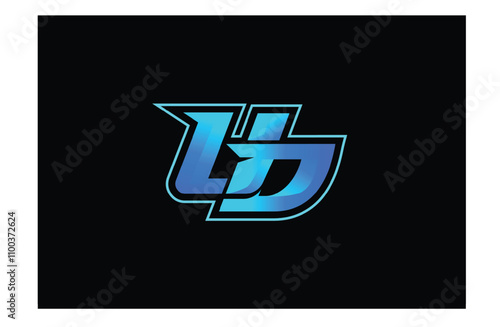 Letter UD logo intial, Gaming esport logo, vector blue, logo template