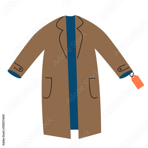 Coat with Red Price Tag. Illustration of Sale for Clothes, Shopping Concept