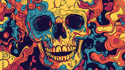Magical abstract hallucinogen psychedelic human skull, generative ai. Psychedelic. Illustration