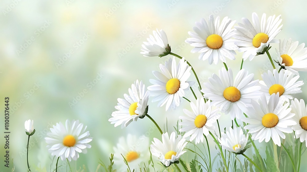 Obraz premium Daisies Swaying Gently in Soft Morning Light with Watercolor Effect
