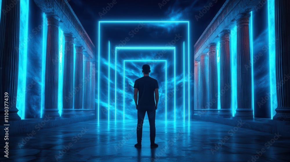 Fototapeta premium Immersive education technology environments for history lessons close up, history theme, surreal, Silhouette, virtual historical site backdrop