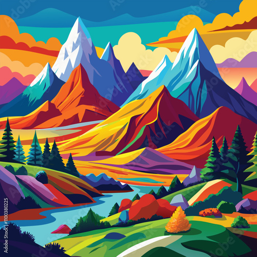 Colorful mountain canvas painting