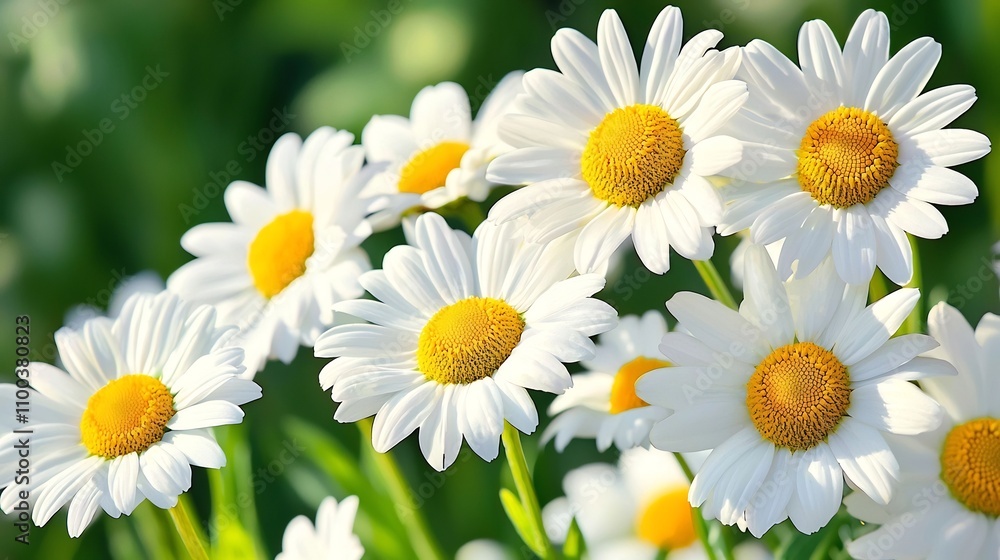 Fototapeta premium Glowing Field of Dainty Daisies Under Warm Golden Sunset Light
