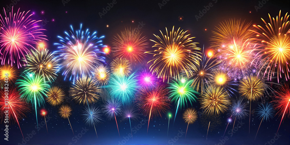 Fototapeta premium Multicolor fireworks bursting in night sky