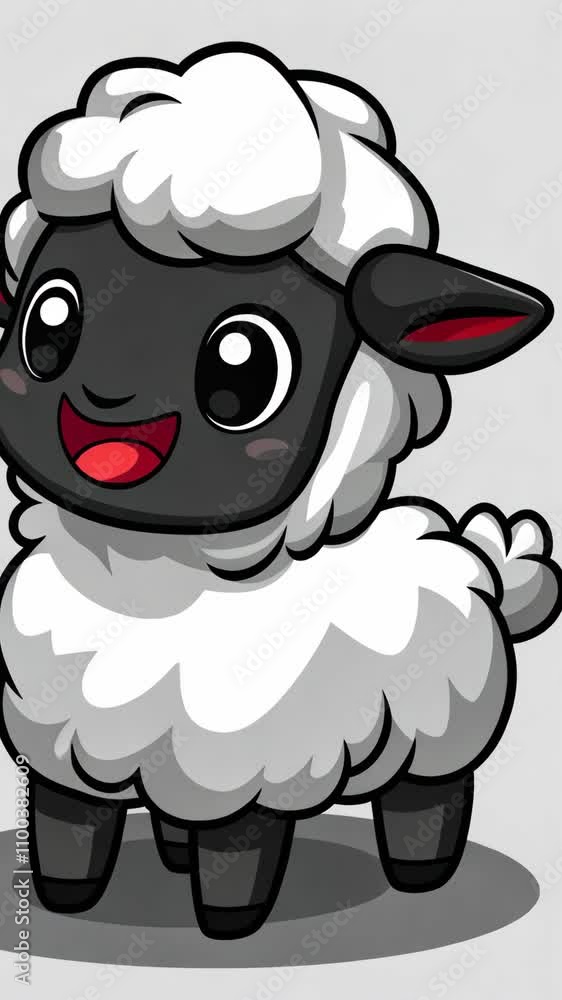 Cute black and white cartoon sheep character with big eyes and a happy expression in a playful design Cute black and white cartoon sheep character with big eyes and a happy expression in a playful design
