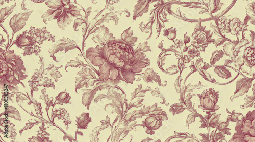 Vintage floral pattern with ornate rose and leaf designs