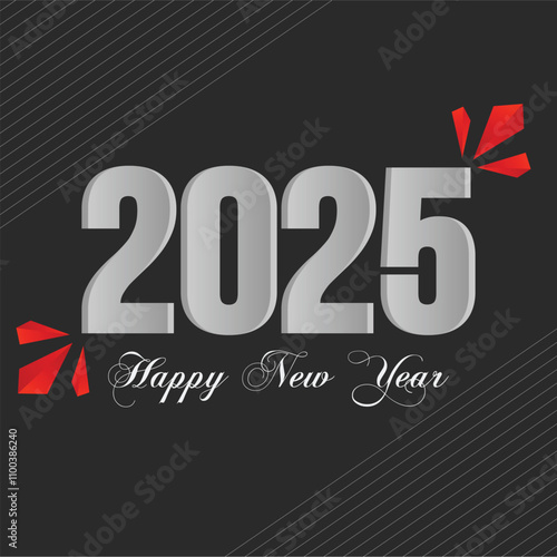 Happy New Year 2025 bold design vector template. Premium vector. Happy new year 2025 design with colorful truncated number illustrations. Design for poster, banner, greeting and new year 2025.