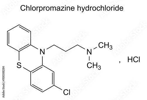 Chemical structure of chlorpromazine hydrochloride, drug substance