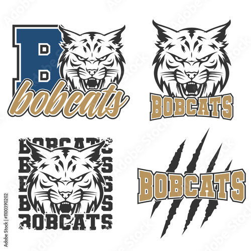 Bobcats Illustration Clip Art Design Shape. School Team Mascot Silhouette Icon Vector.	