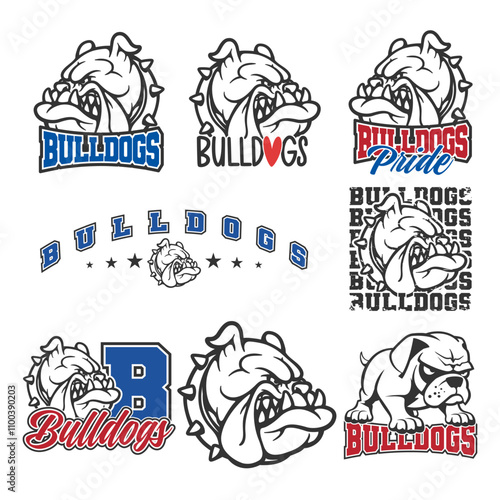 Bulldogs Illustration Clip Art Design Shape. Mascot Silhouette Icon Vector.	