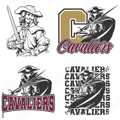 Cavaliers Illustration Clip Art Design Shape. School Team Mascot Silhouette Icon Vector.