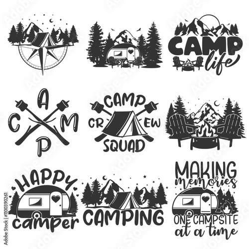 Fire Camp Illustration Clip Art Design Shape. Outdoor Adventure Silhouette Icon Vector.
