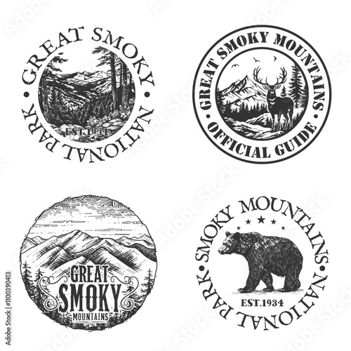 Great Smoky Mountains, United States Illustration Clip Art Design Shape. National Park Silhouette Icon Vector.	