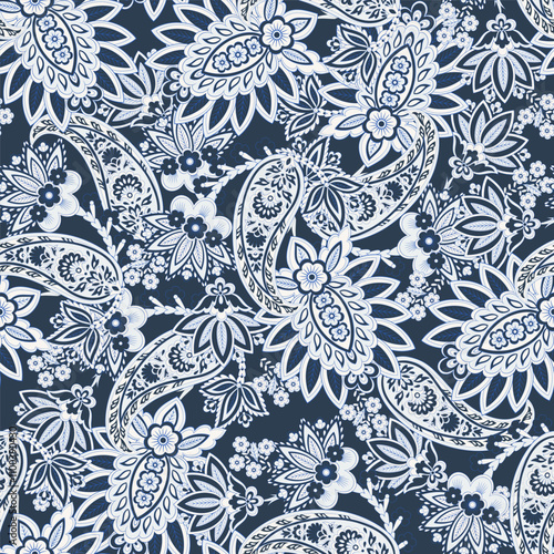 Gorgeous paisley seamless vector pattern with fantastic flowers and leaves. Bohemian textile print inspired by batik. Vintage style
