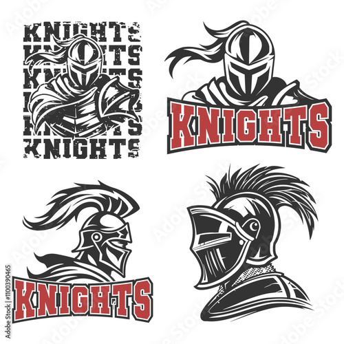 Knights Illustration Clip Art Design Shape. School Team Mascot Silhouette Icon Vector.Artwork.