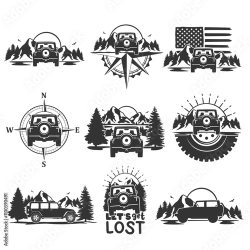 Off Road Compass Illustration Clip Art Design Shape. Adventure Silhouette Icon Vector.