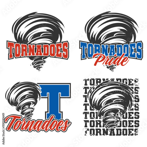 Tornadoes Illustration Clip Art Design Shape. School Team Mascot Silhouette Icon Vector.	
