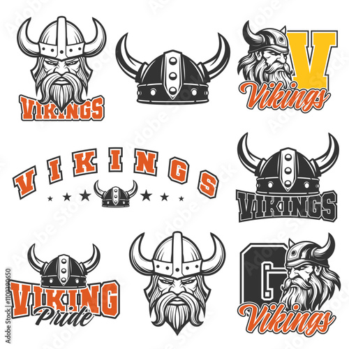 Vikings Sport Team Mascot Illustration Clip Art Design Shape. School Spirit Logo Silhouette Icon Vector.	
