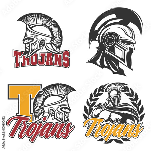 Trojans Illustration Clip Art Design Shape. School Team Mascot Silhouette Icon Vector.	