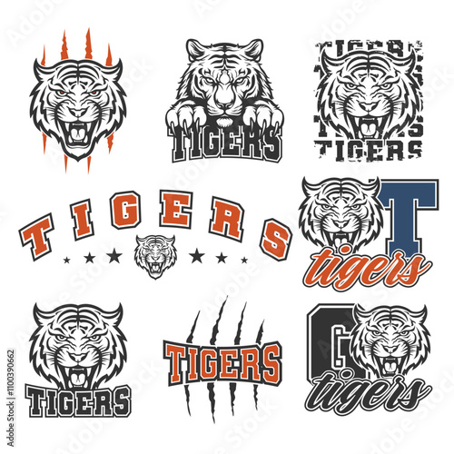 Tigers Illustration Clip Art Design Shape. Tiger School Team Mascot Silhouette Icon Vector.	