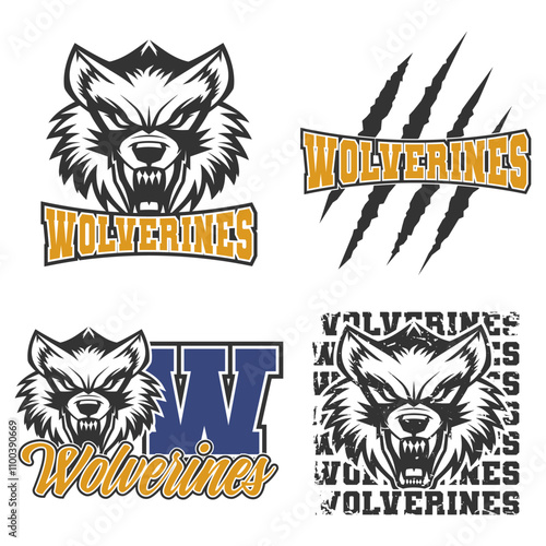 Wolverines Illustration Clip Art Design Shape. School Team Mascot Silhouette Icon Vector.	
