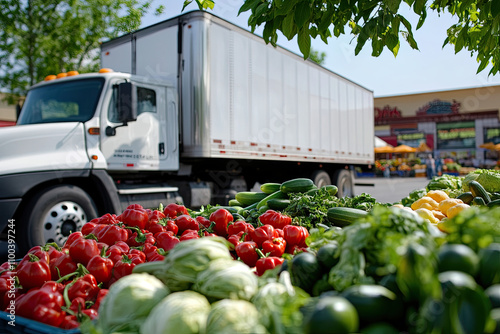 Refrigerated truck delivering fresh produce to a market