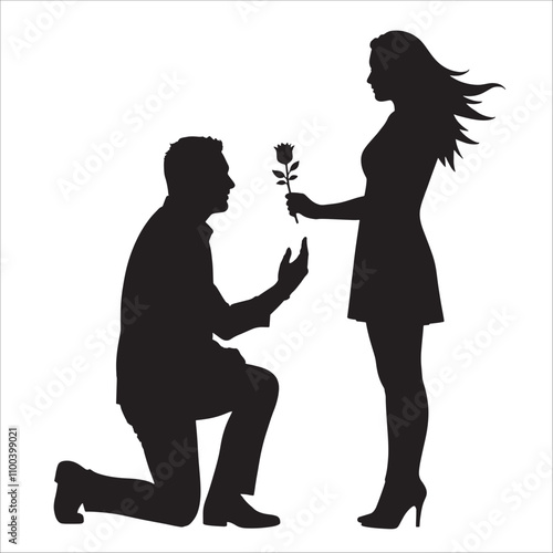 Romantic Proposal Silhouette - Girl Proposing with Rose