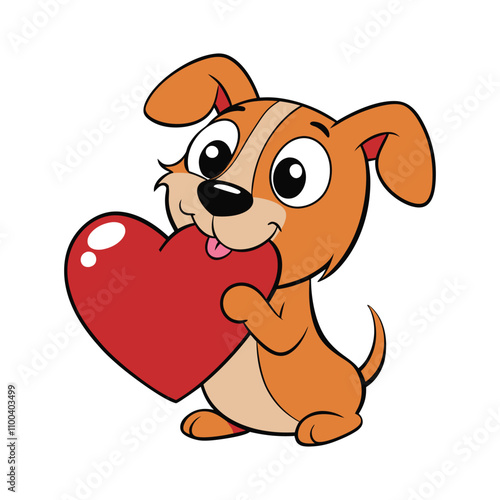 Cute Dog Bite Love Heart Vector Illustration