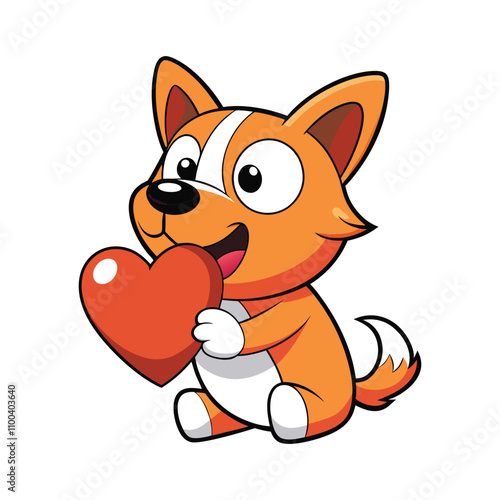 Cute Dog Bite Love Heart Vector Illustration