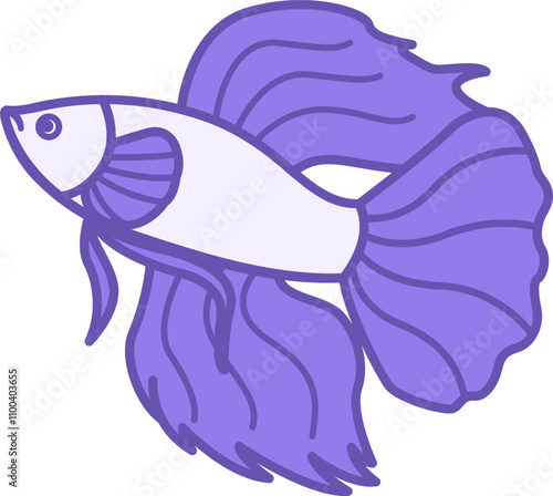 Colored Betta Fish Icon. Vector Illustration. Siamese Betta, Aquarium Fish. Domestic Animals Concept