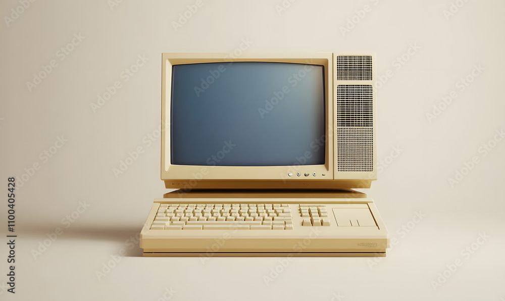 Retro 1990s style beige desktop PC computer and monitor screen and keyboard. 3D illustration. Retro 1990s style beige desktop PC computer and monitor screen and keyboard. 3D illustration.