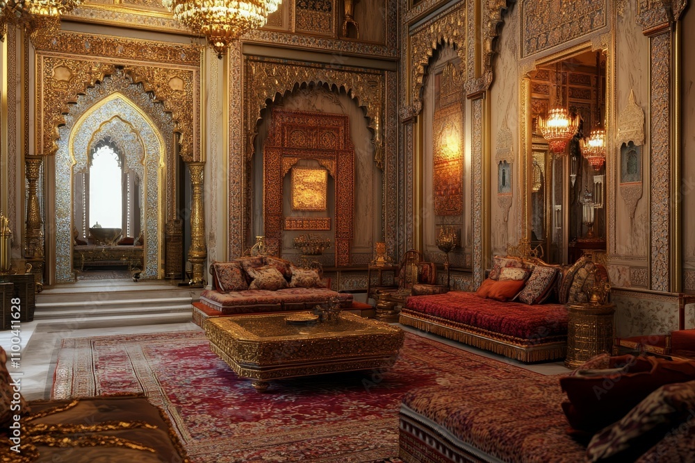 Obraz premium Ornate room, opulent furnishings, rich colors, and lavish details.