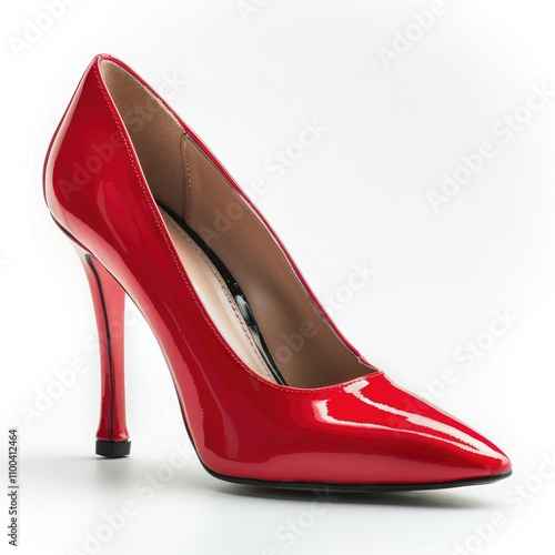 female one red high heel on white background photo