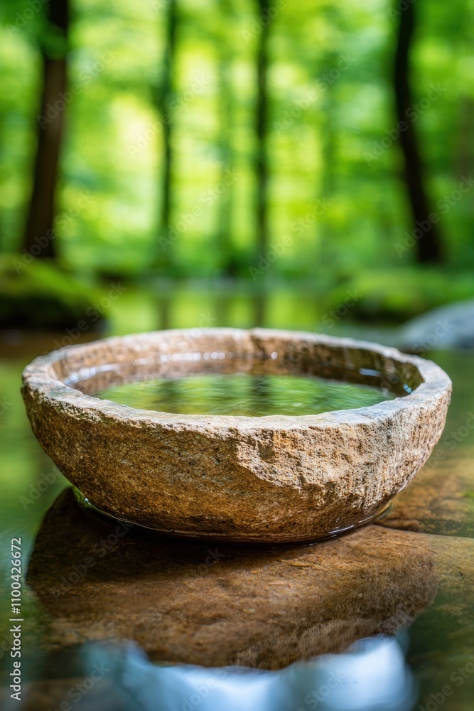 Fototapeta premium Tranquil water bowl in lush forest