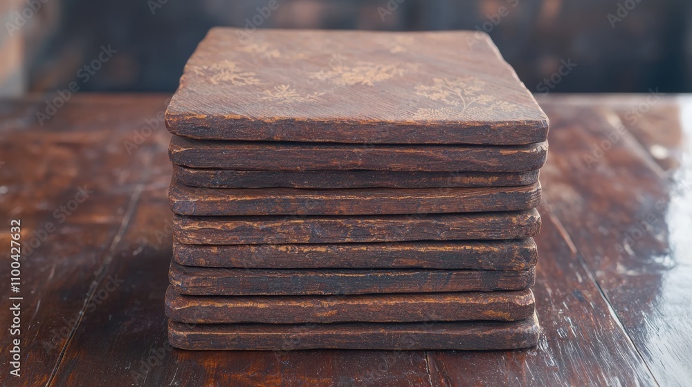 Stacked antique books on wooden table Stacked antique books on wooden table