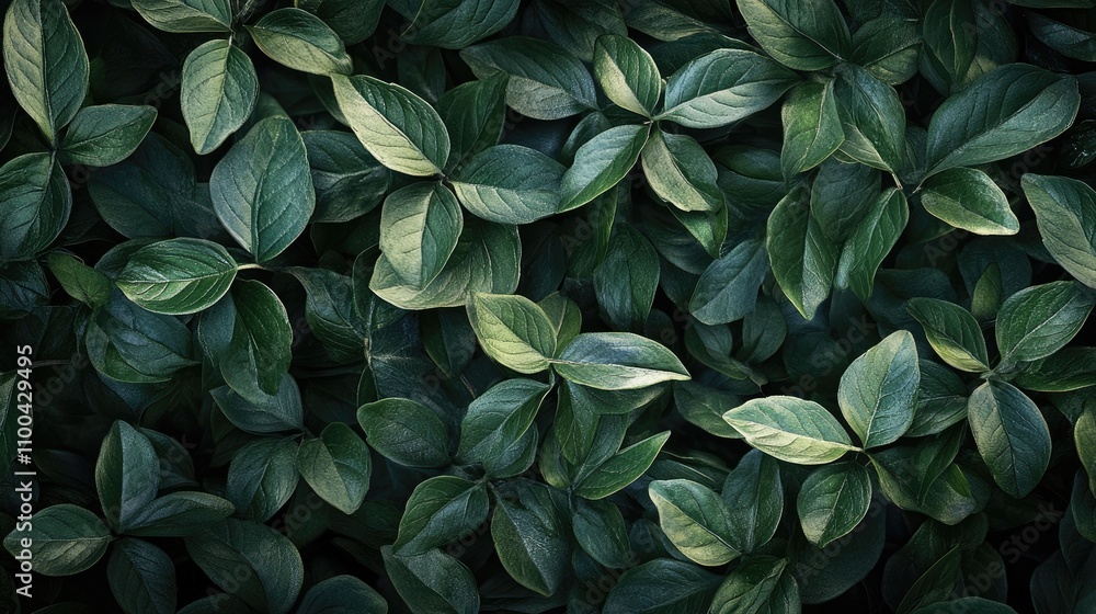 Obraz premium Close-up of lush green leaves creating a dense textured background.