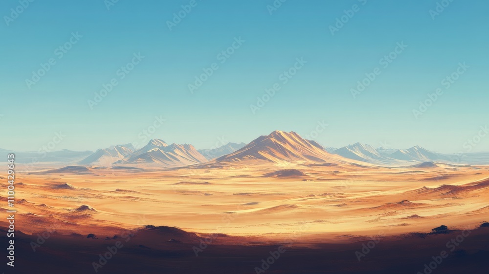 Expansive Desert Landscape With Golden Mountains Expansive Desert Landscape With Golden Mountains