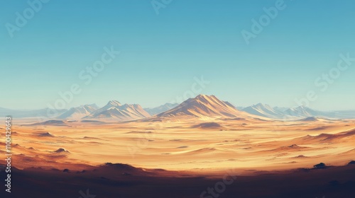 Expansive Desert Landscape With Golden Mountains