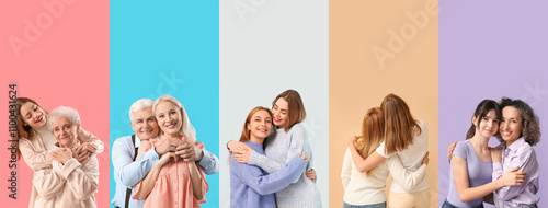 Collage of happy hugging pe...