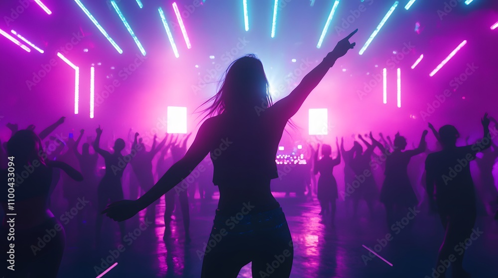 Neon themed dance party with colorful strobe lights AI generated illustration Neon themed dance party with colorful strobe lights AI generated illustration