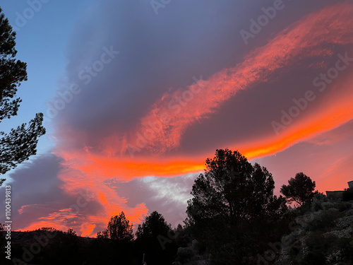 Vibrant sunset with dramatic cloud patterns