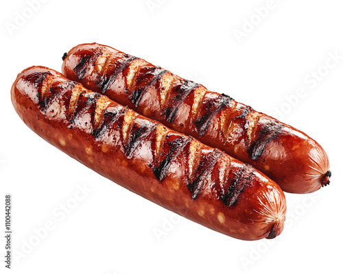 two hot dogs with grill marks on them photo