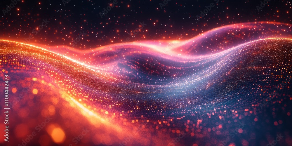 Fototapeta premium Abstract red and blue glowing wave particles.
