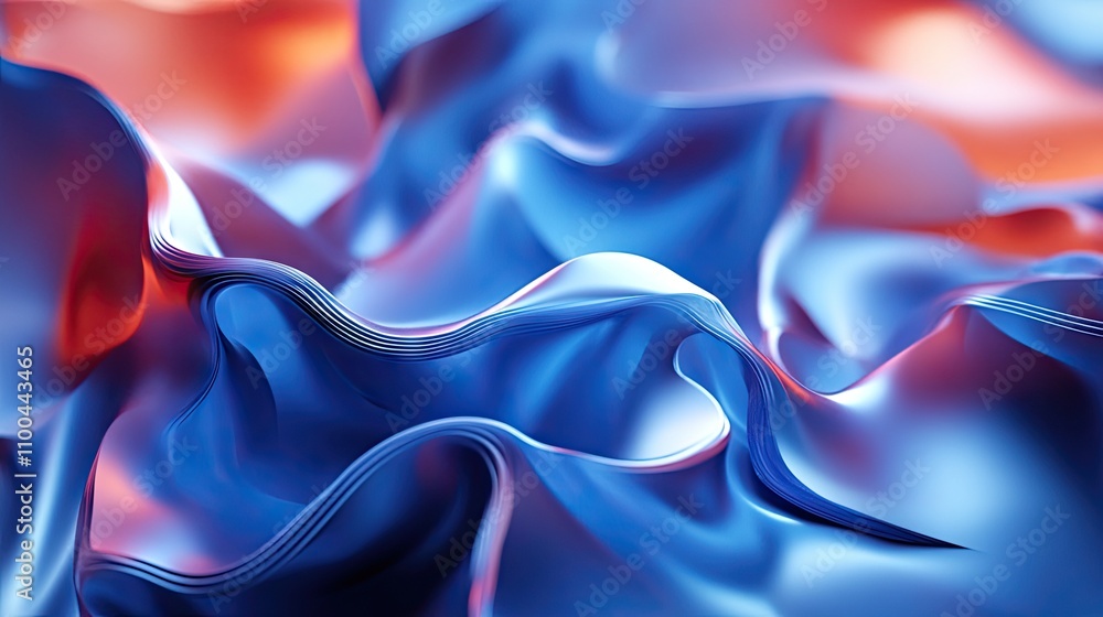 Fototapeta premium Abstract waves of blue and orange fabric create a vibrant, fluid texture, embodying motion and elegance.