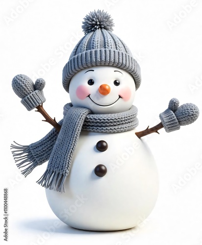 a snowman with a hat and gloves on a white background. photo