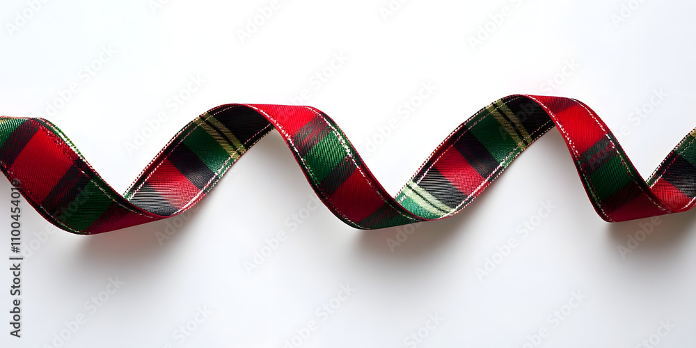 Fototapeta premium Red Green Plaid Ribbon Striped Festive Curl Decorative Craft Accessories Holiday Season Decoration Ribbon