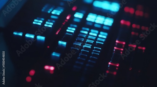 A detailed view of a gel electrophoresis apparatus, utilized for the separation and analysis of DNA, displaying distinct DNA fragment bands illuminated by UV light.