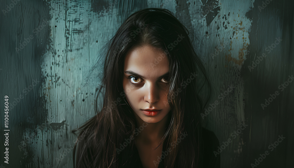 Fototapeta premium The wall in front of the girl as a concept of fear