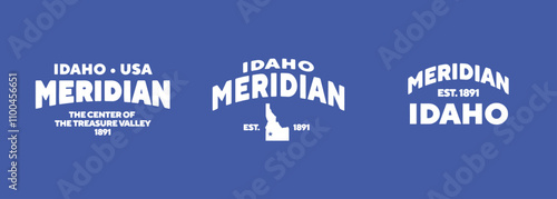 Set t-shirt stamps graphic, Idaho travel wear typography emblem Meridian vintage print